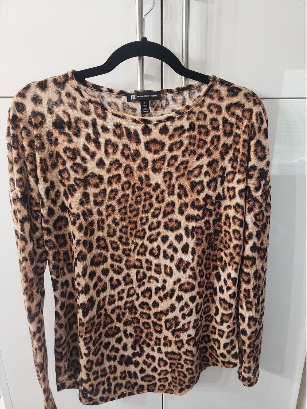 INC International Concepts Women's Leopard Print Long Sleeve Top, Size Small